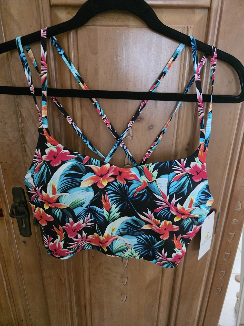 Body Glove Black Tropical Floral Strappy Swim Bodysuit